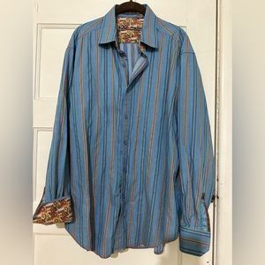 Robert Graham blue and orange striped button down shirt. VGUC. Sz XL